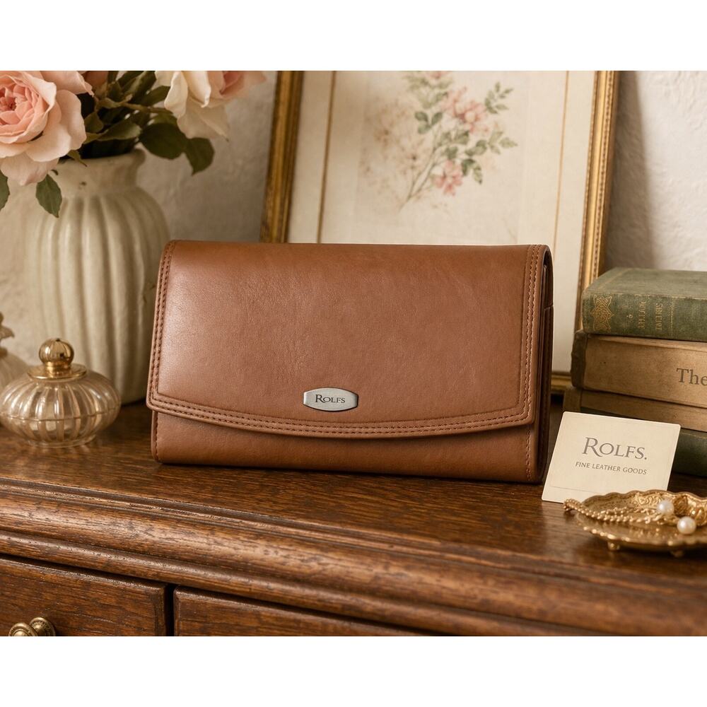 Rolfs Brown Leather Checkbook Wallet Organizer Clutch Multi Pocket Zip